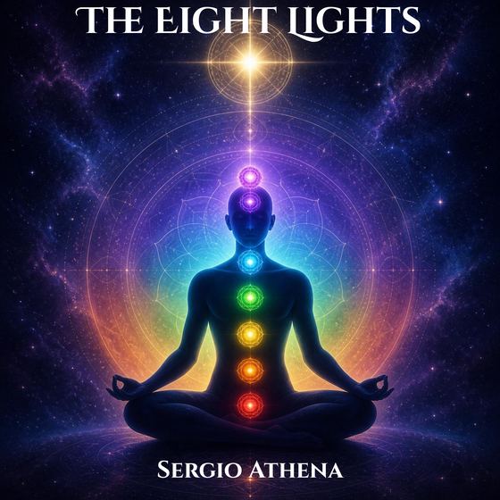 The Eight Lights album cover: a seated figure with eight glowing energy centers